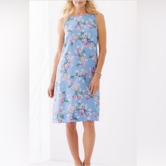 J. Jill Dresses & Skirts - J. Jill Watercolor Light Blue Floral Linen Dress